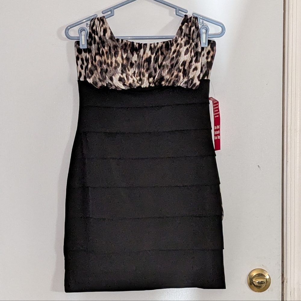 Sweet Storm Black and Leopard Halter Dress